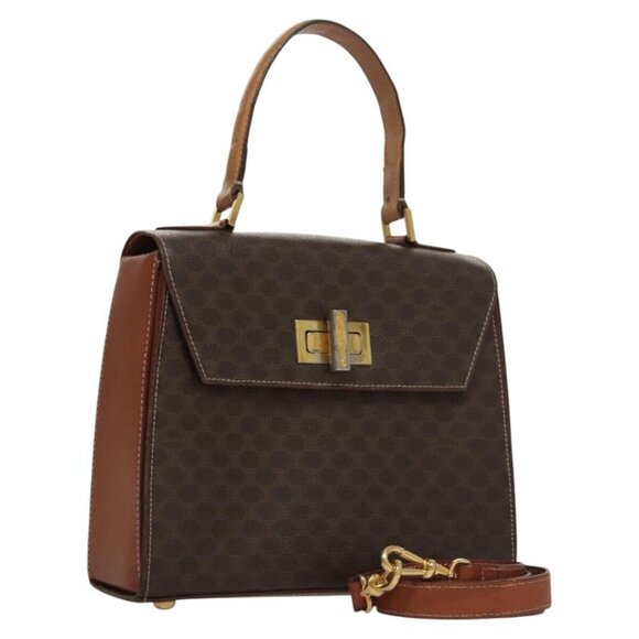 CELINE Macadam Canvas Hand Bag PVC Leather 2way Brown Auth 111670 - Picture 1 of 15